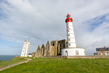 Lighthouse and ruin of monastery, Pointe de Saint Mathieu, Brittany (Bretagne), France