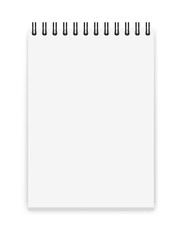 Vector realistic image of a notepad (layout, mockup), top view. White sheets of paper, fastened with a black spiral, format A7 (105 mm * 74mm). The image was created using a gradient mesh. EPS 10.