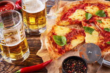 close-up of classic italian Pizza Margherita