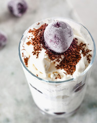 Ice cream with cherry berries marble countertop background