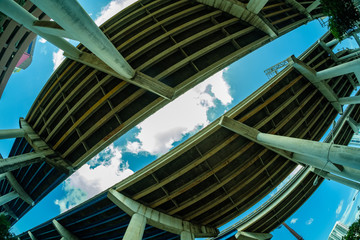 Skyward view of Interstate 95 highway running along downtown Miami.