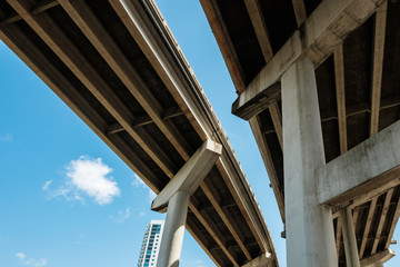 Skyward view of Interstate 95 highway running along downtown Miami.