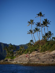 Fototapeta na wymiar China Walls Oahu island cliff rock beach hawaii