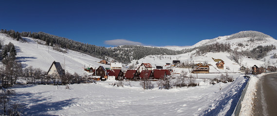 Snowy landscapes in Bogë, Kosovo. 