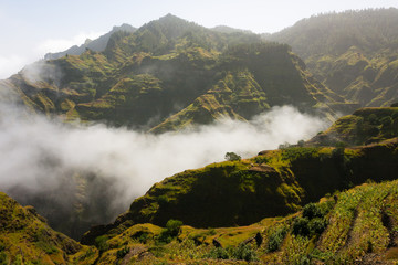 Santo Antao. Cape Verde, Montains in clouds landscape 