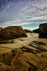Fototapeta na wymiar Cathedrals Beach is one of the most beautiful beaches in Spain, located in Galicia in the North of Spain