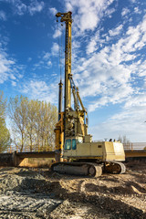 Machine for boring earth for the construction of pillars of a bridge in the province of Zamora in Spain