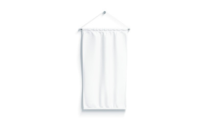 Blank white rectangle pennant mock up, isolated, 3d rendering. Clear penant hanging on wall mockup,...