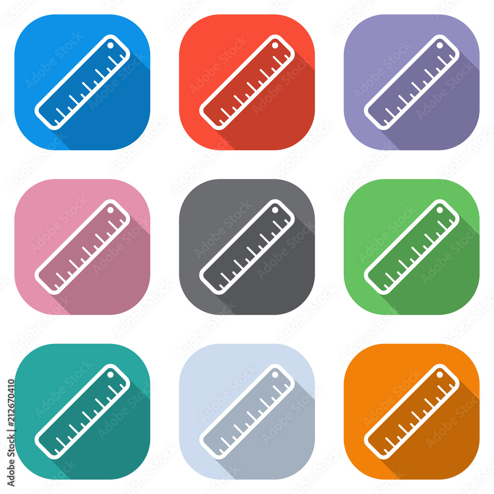 Poster simple ruler icon. set of white icons on colored squares for applications. seamless and pattern for 