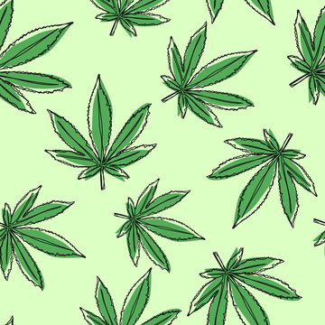 Vector marijuana leaves seamless pattern. Vector cannabis background.