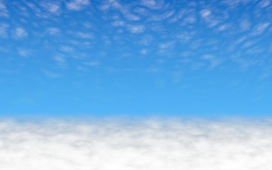 Blue sky background with white clouds. Cumulus white clouds in the clear blue sky in the morning. 3D illustration