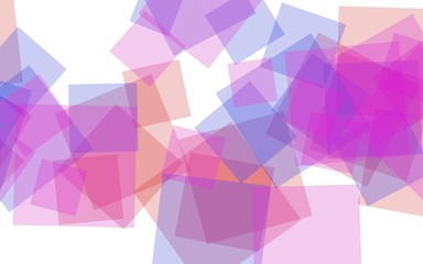 Multicolored translucent squares on white background. Red tones. 3D illustration