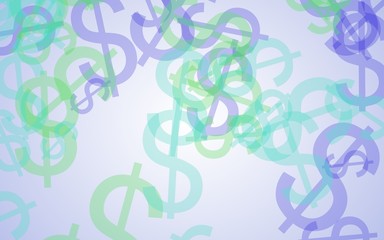 Multicolored translucent dollar signs on white background. Green tones. 3D illustration
