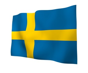 The flag of Sweden. Official state symbol of the Kingdom of Sweden. A blue field with a yellow Scandinavian cross that extends to the edges of the flag. 3d illustration