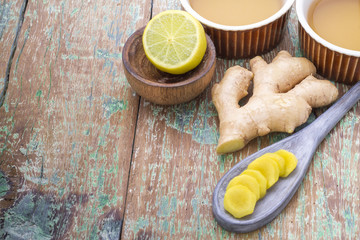 ginger and lemon on the table seen from above