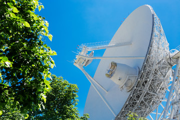 Big white radio telescope RTF-32 at summer day