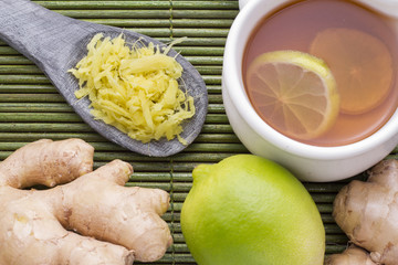 ginger and lemon on the table seen from above