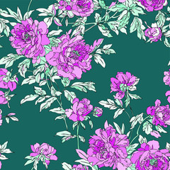 Seamless pattern with poppy, Peonies or roses flowers– stock illustration