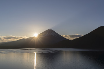 Mt.Fuji and Motosu Lake at sunrise