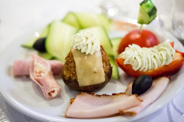 Appetizers arrangement on a plate
