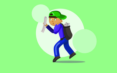 Paperboy. Cute boy with newspaper. Cartoon vector illustration.