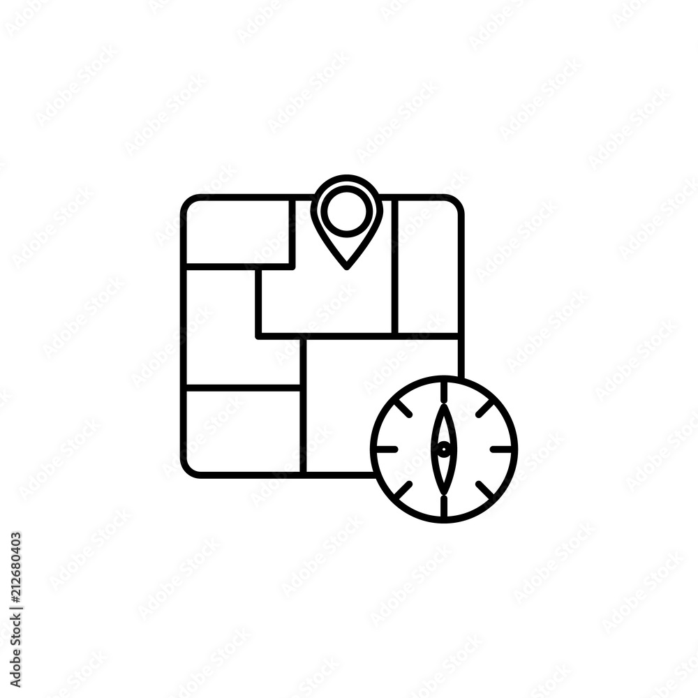 Poster map and compass icon. element of education icon for mobile concept and web apps. thin line map and c