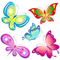 beautiful color butterflies,set, isolated  on a white