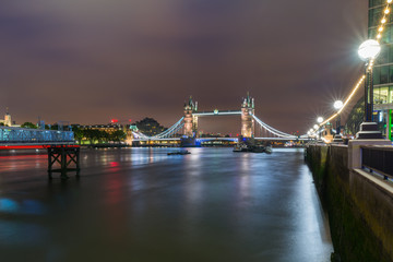 Panoramic View of London's Tower Bridge at night