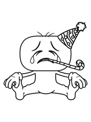 geburtstag feiern party spaß sitzend boden gesicht kopf traurig weinen heulen tränen unglücklich depressiv clipart comic cartoon