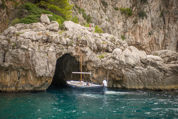 Exploring sea cave on the Amalfi coast