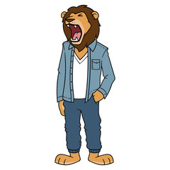 Fototapeta premium Cartoon Lion Wearing Denim