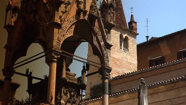 Verona, Italy:Arche Scaligere of Cansignorio - Verona Italy. Verona (UNESCO world heritage site), Veneto, Italy, ULTRA HD 4k,real time