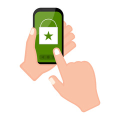 Hand holding a smartphone with an online shop app