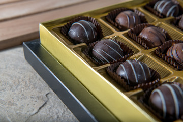 Different types of chocolates in a box.