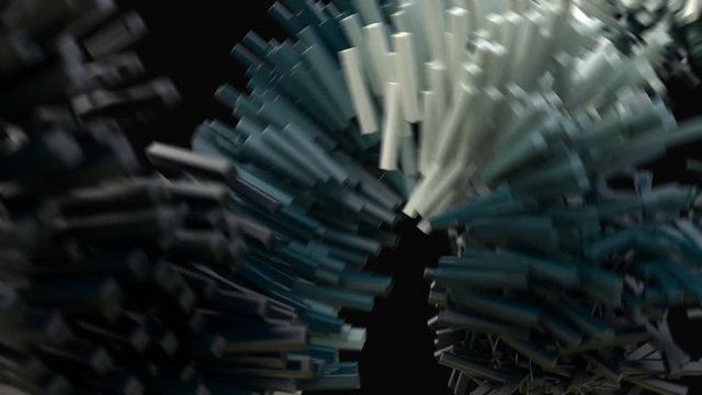 3D animation depicting data blocks flowing on a network. 4K UHD.