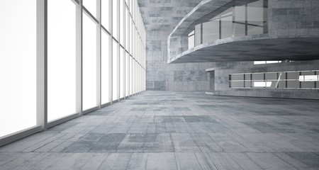 Abstract white and concrete parametric interior  with window. 3D illustration and rendering.