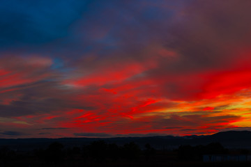 Red sky at the sunset
