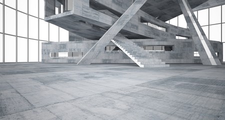 Abstract white and concrete parametric interior  with window. 3D illustration and rendering.