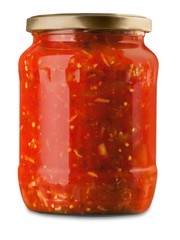 Tomato sauce jar on white background