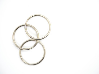 Silver split key rings isolated on white background