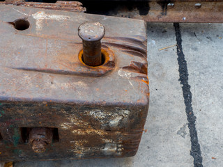 Pile driver at construction site. Improvements, architectural.