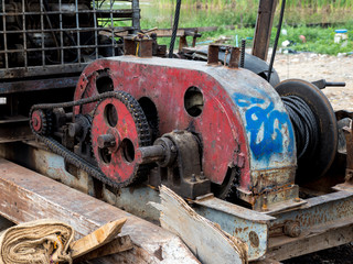 Cable system of blue pile driver machine at construction site