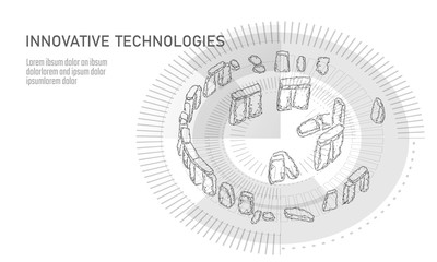 Stonehenge low poly geometric banner. Summer solstice historical calculations analysis polygonal science technology. Wireframe white architecture stone travel tourism England UK vector illustration