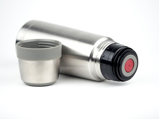 Stainless steel bottle thermos travel on white background