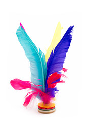 Colorful Feather Chinese Jianzi Kicking Shuttlecock isolated on white