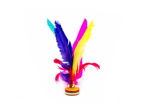 Colorful Feather Chinese Jianzi Kicking Shuttlecock isolated on white