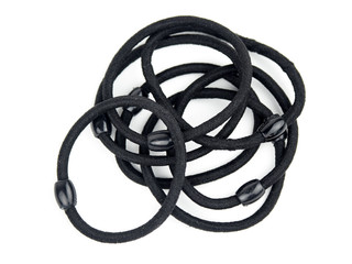 Black color hair bands on white background.