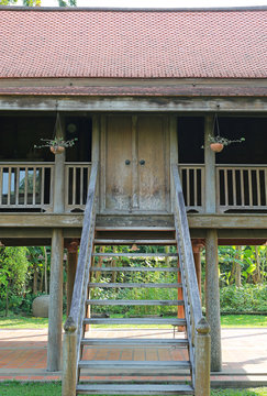Traditional thai teak wood house.