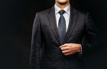 Cropped portrait of a successful businessman dressed in an elegant formal suit.