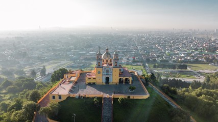Beautiful aerial view of Puebla Mexico and its church